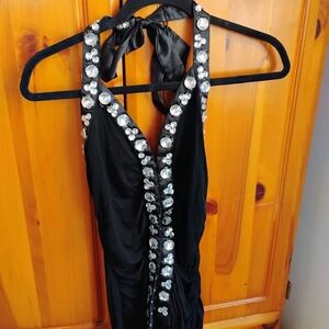 Body Central Black Halter with Rhinestone Accents